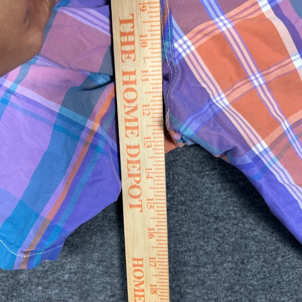 J Crew Swim Trunks Men Medium Purple Orange Madras Plaid Mesh Lined Board Shorts